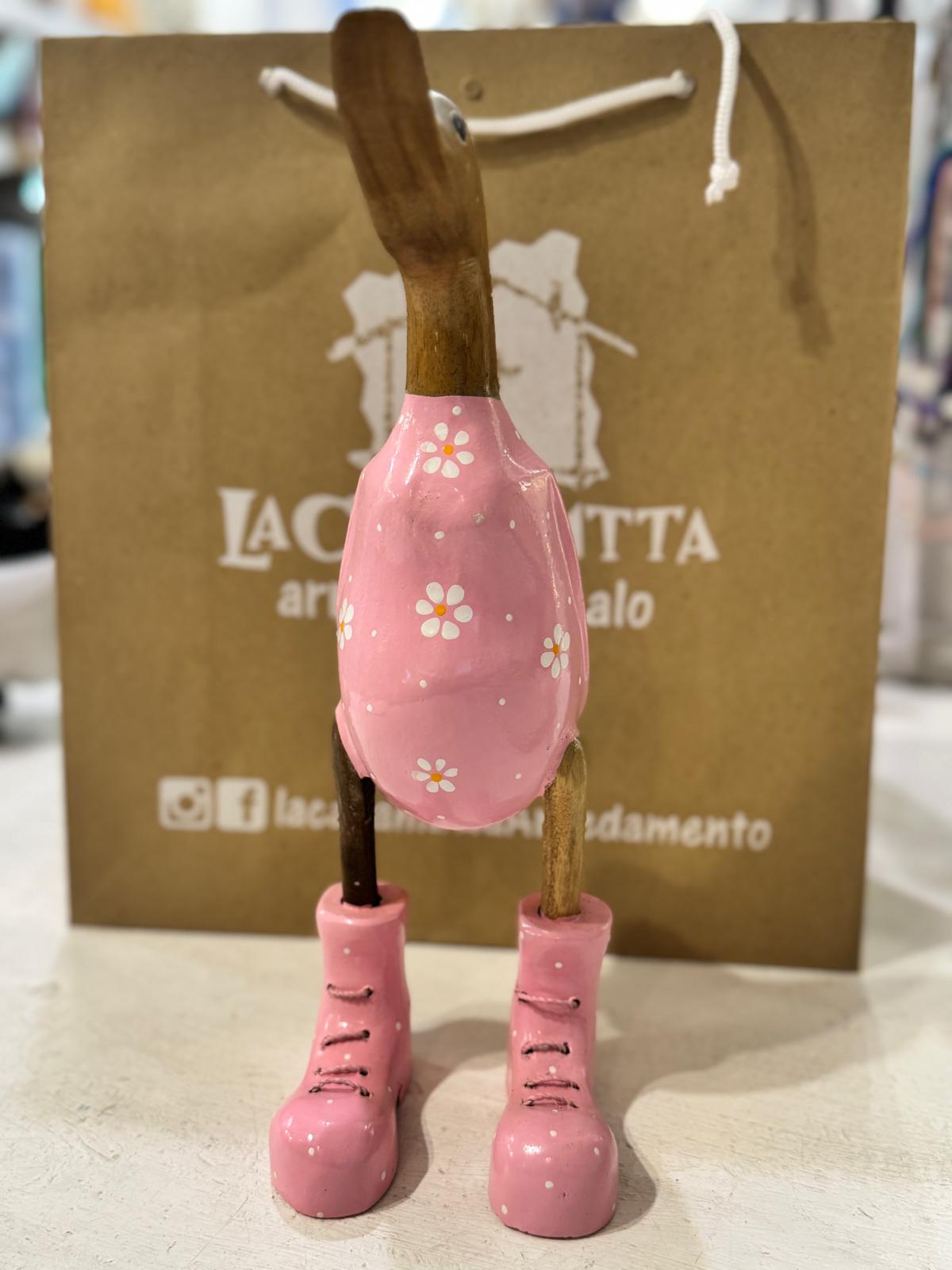 Papera decorativa in legno Rosa Fiorellini Bianchi