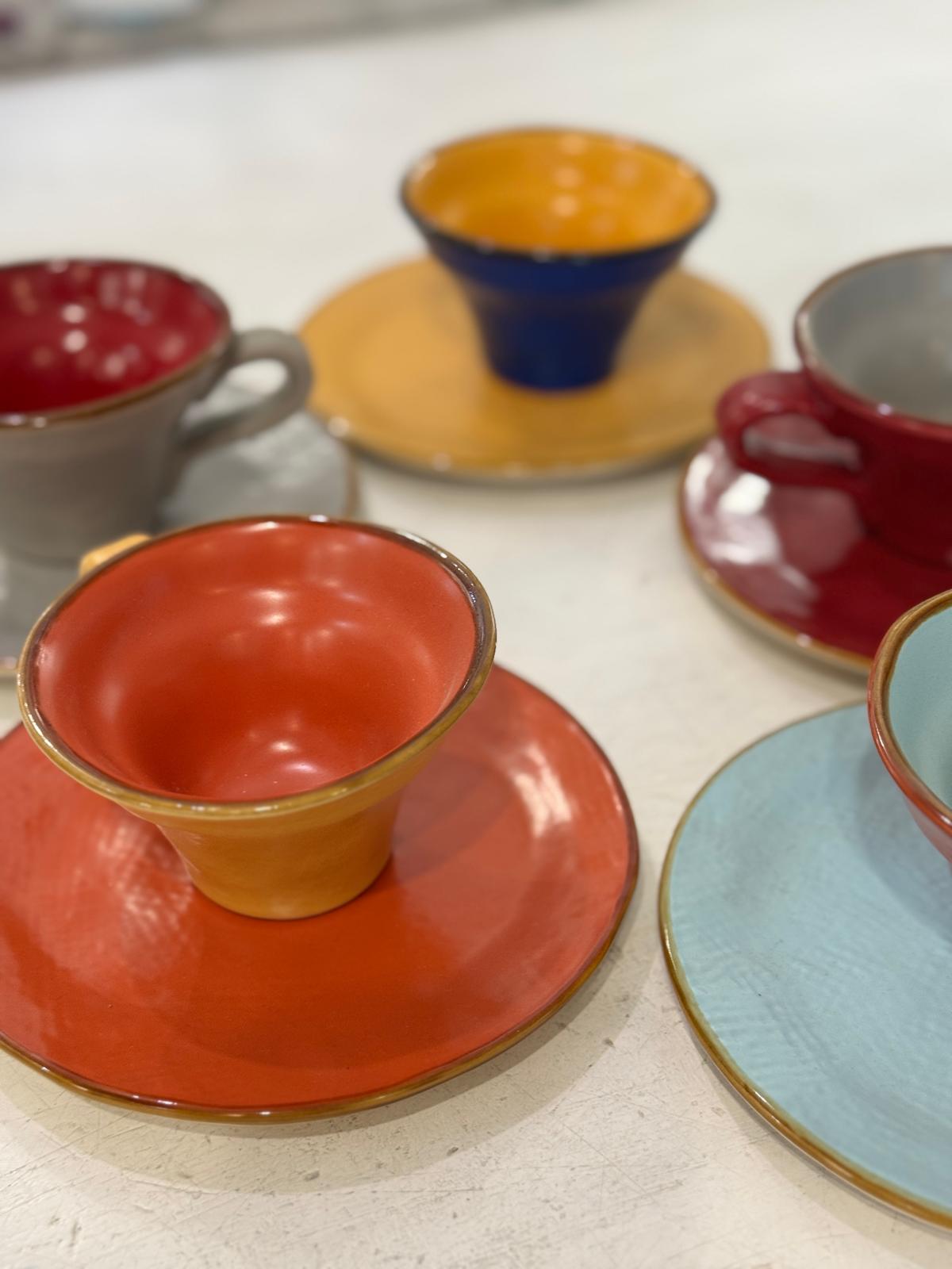 TAZZINA SVASATA CAFFÈ CON PIATTINO COLORI MIX