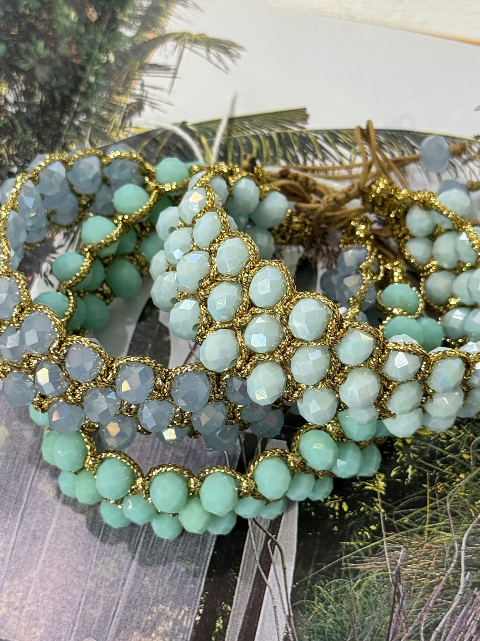 BRACCIALE FILO DORATO COTONE MIX PIETRE DURE, LEGNO, CRYSTAL