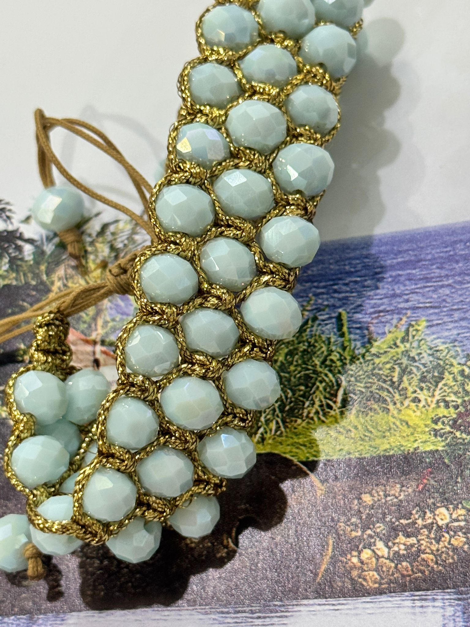 BRACCIALE FILO DORATO COTONE MIX PIETRE DURE, LEGNO, CRYSTAL