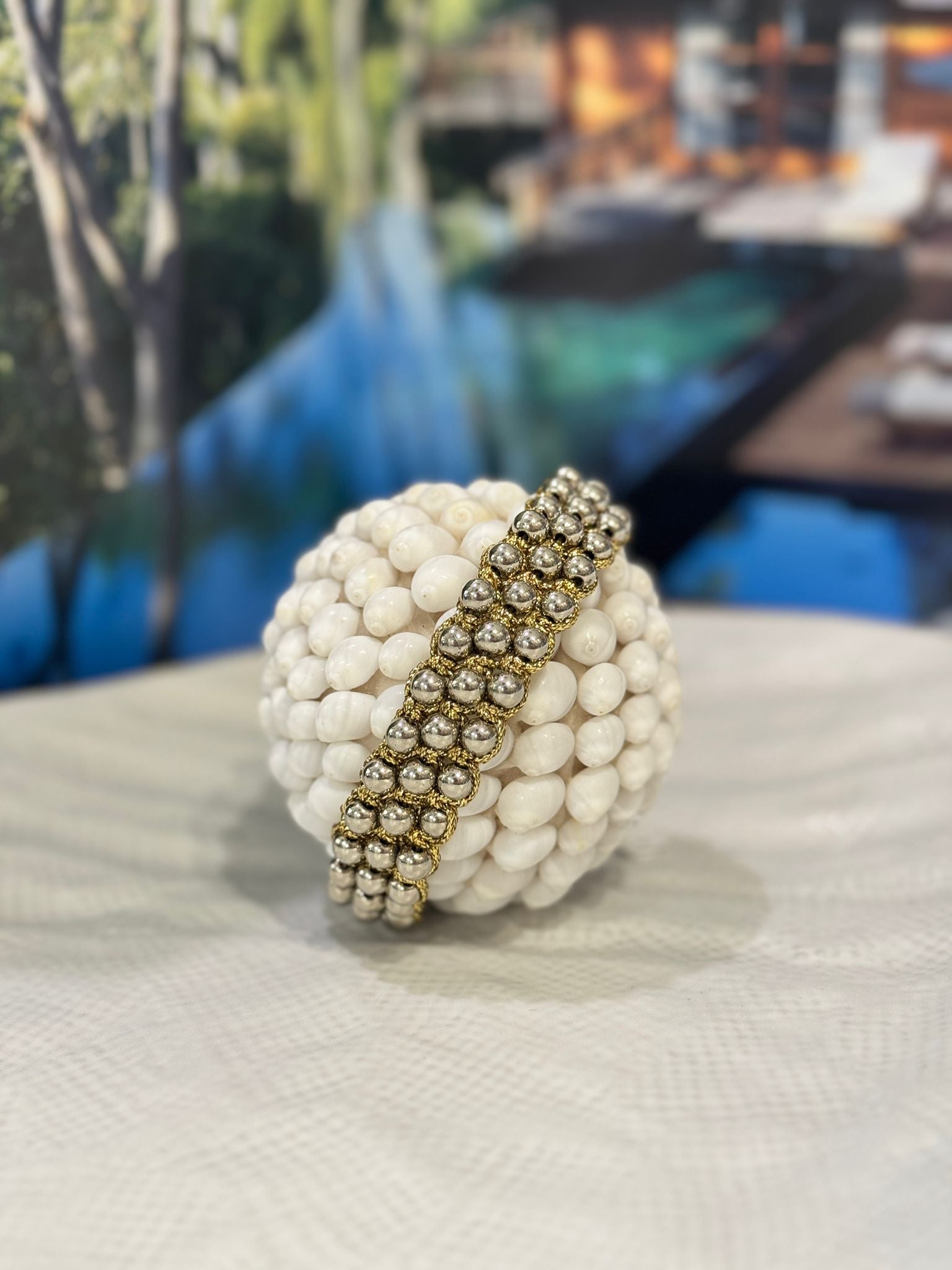 BRACCIALE FILO DORATO COTONE MIX PIETRE DURE, LEGNO, CRYSTAL