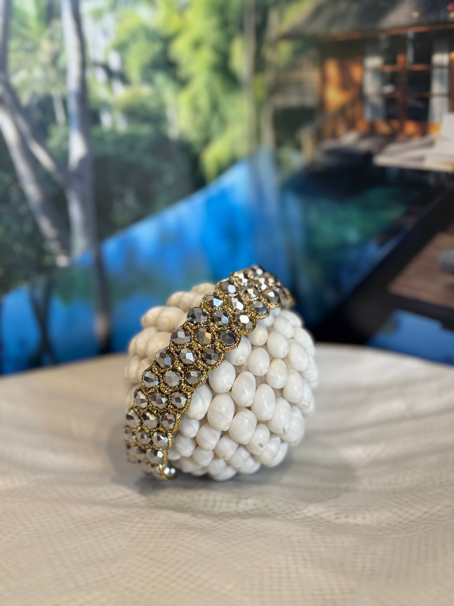 BRACCIALE FILO DORATO COTONE MIX PIETRE DURE, LEGNO, CRYSTAL
