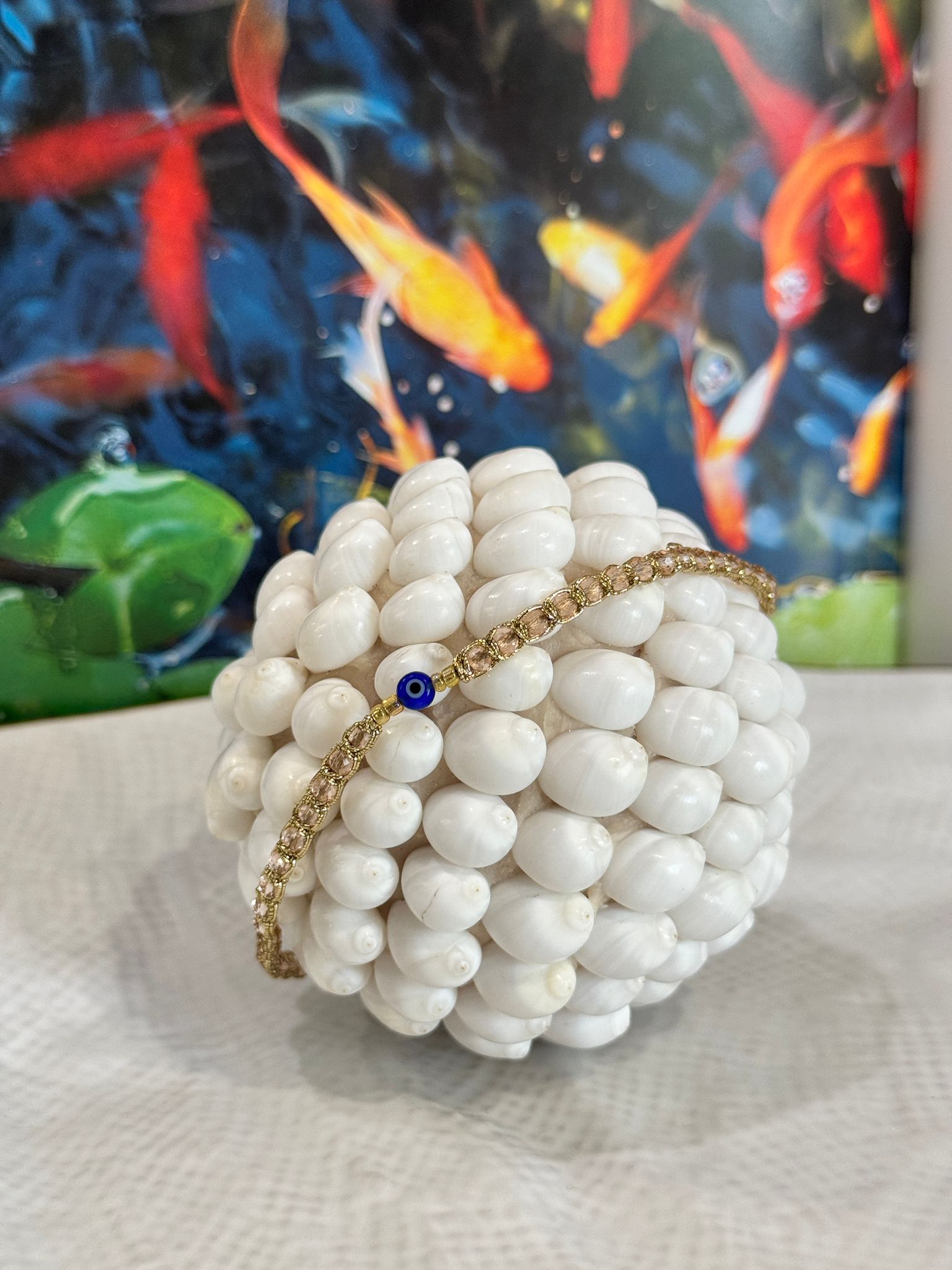 BRACCIALE FILO DORATO COTONE PIETRE DURE