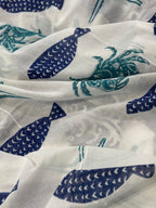 Tenda Voile Cotone Marina Fish Crab Star Tiffany e Blu | Tenda Mare 150x300 cm