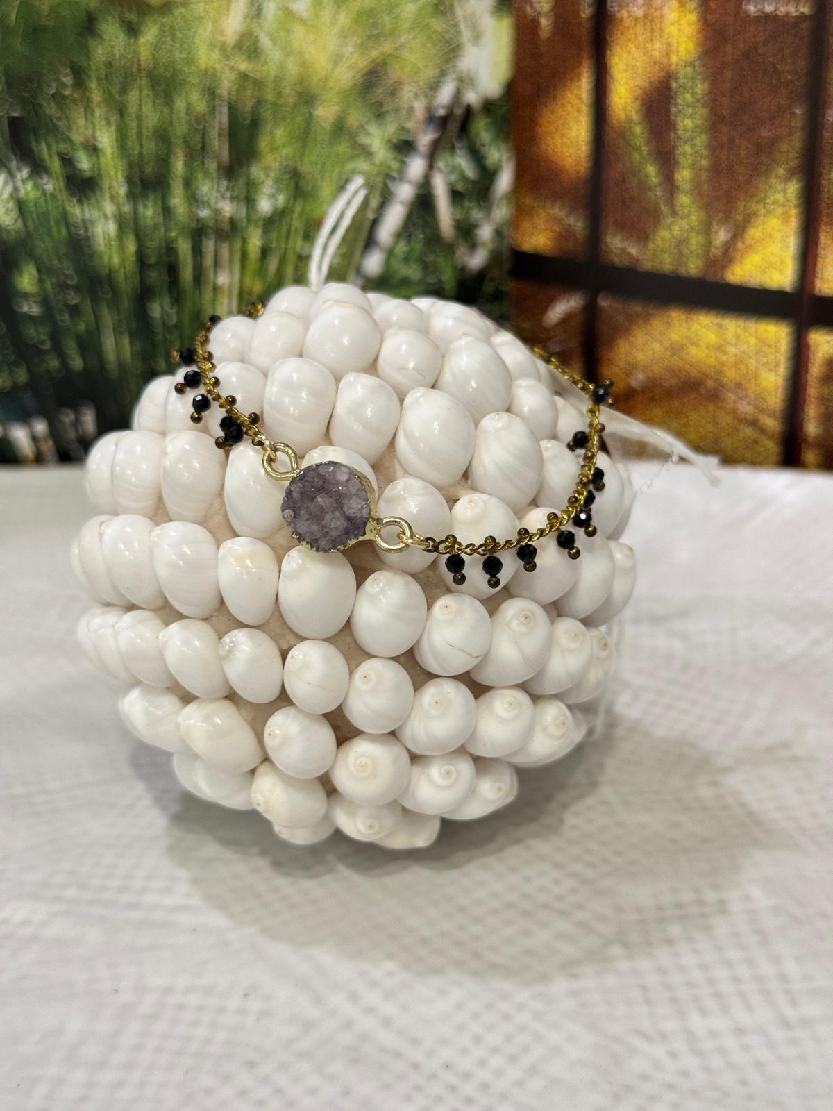 BRACCIALE MIX AMETISTA, PIETRA DELLA LUNA, PERLA DI FIUME E PIETRE DURE