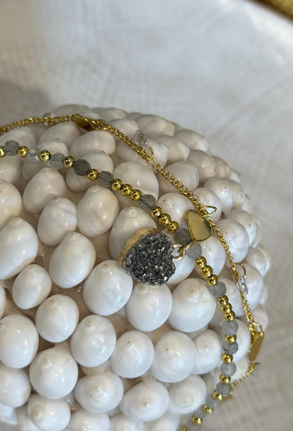 BRACCIALE MIX AMETISTA, PIETRA DELLA LUNA, PERLA DI FIUME E PIETRE DURE