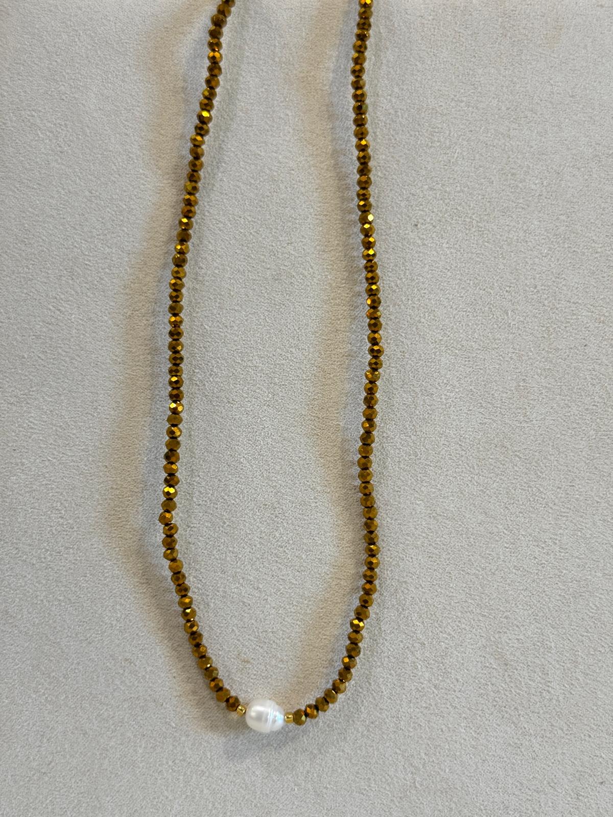 COLLANA MIX PIETRE DURE, PERLE, CRYSTAL E CONCHIGLIE