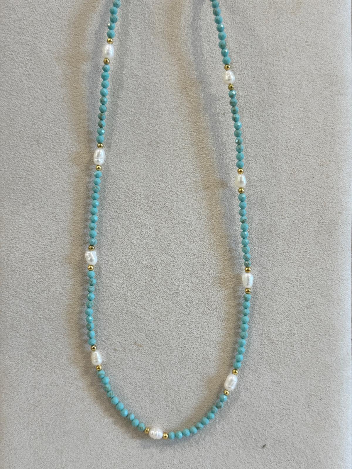 COLLANA MIX PIETRE DURE, PERLE, CRYSTAL E CONCHIGLIE