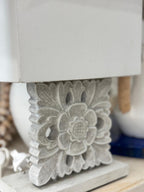 Lampada da Comodino in Legno Intagliato Artigianale Bali | Paralume Cotone