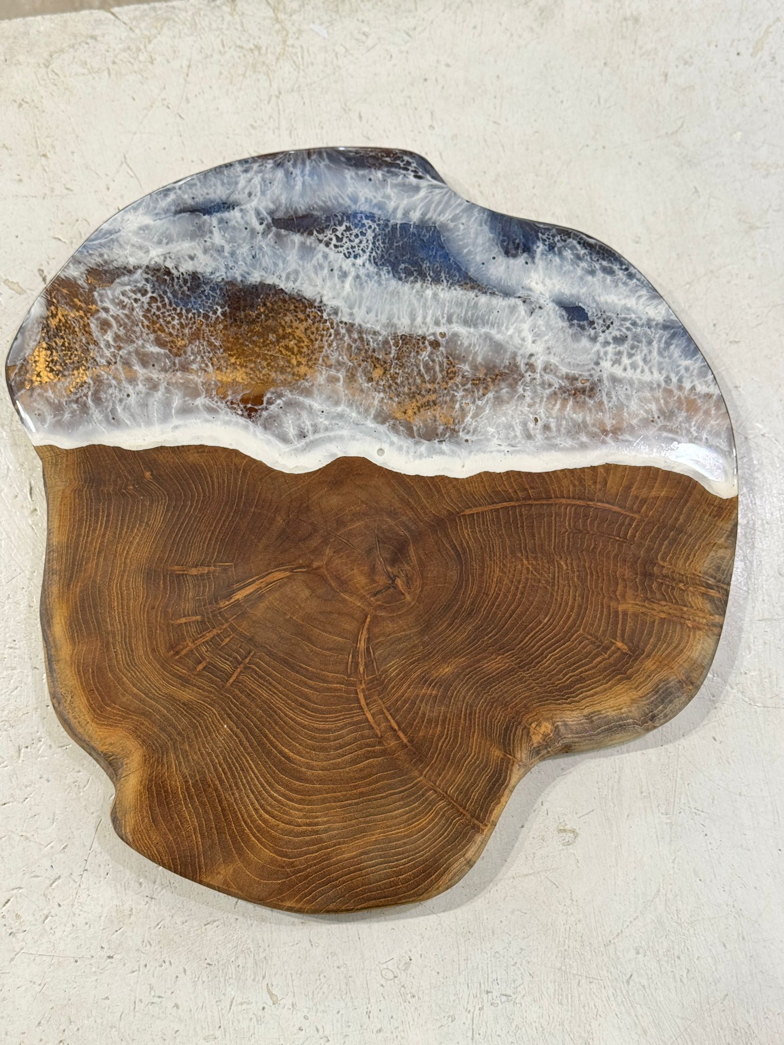 PIATTO TONDO TEAK E RESINA EPOSSIDICA