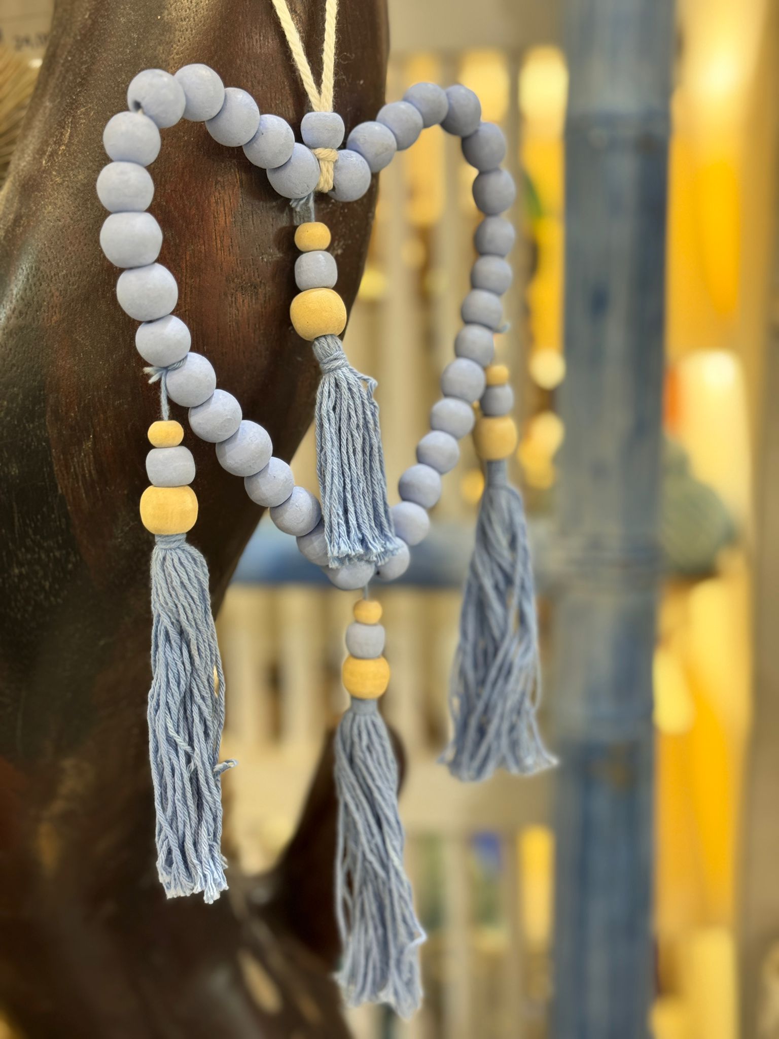 PENDENTE CUORE PALLINE LEGNO