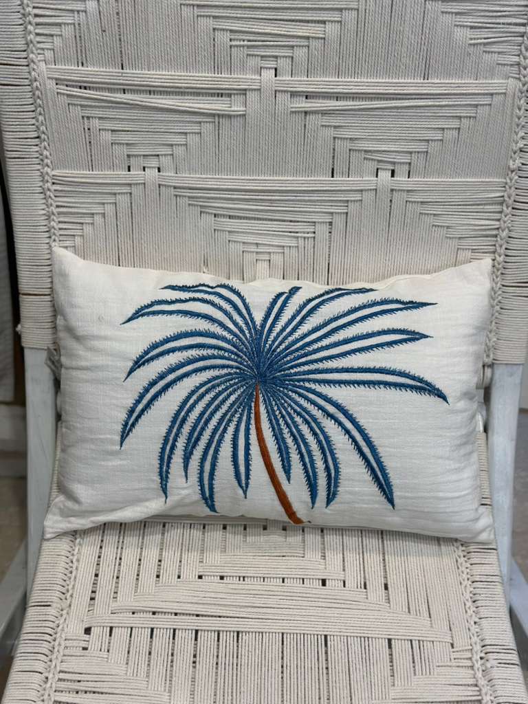 CUSCINO BIANCO PALMA BLU AVIO