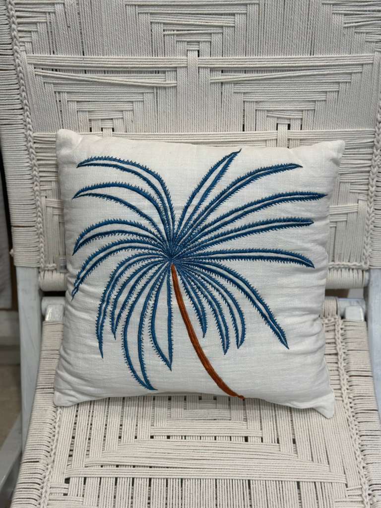 CUSCINO BIANCO PALMA BLU AVIO