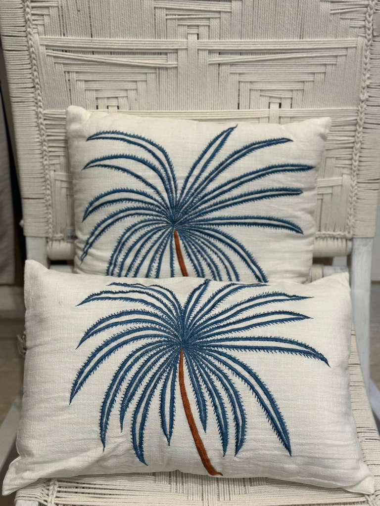 CUSCINO BIANCO PALMA BLU AVIO
