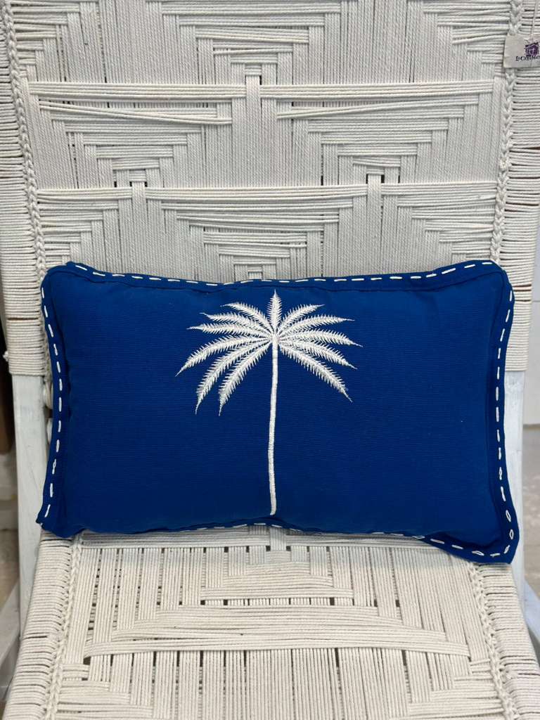 CUSCINO BLU PALMA BIANCA