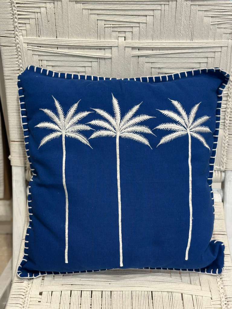CUSCINO BLU PALMA BIANCA