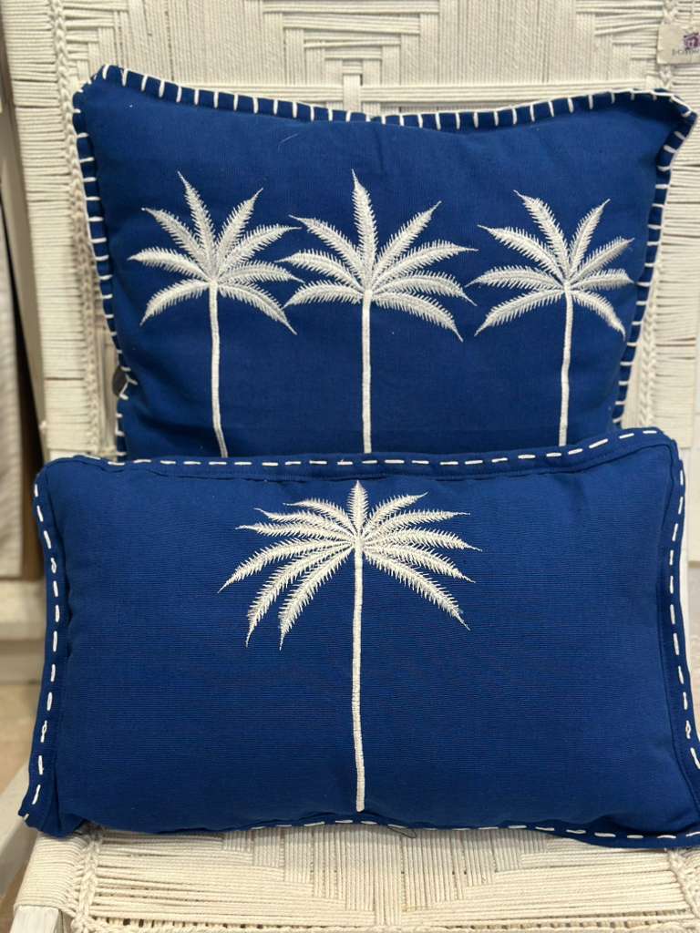CUSCINO BLU PALMA BIANCA