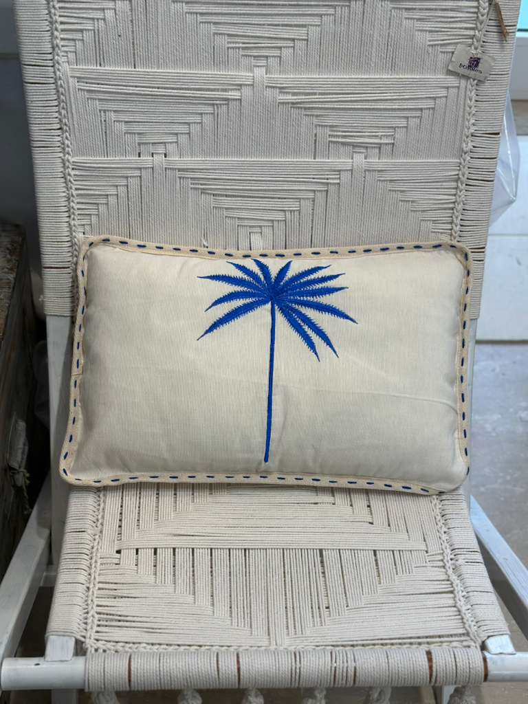 CUSCINO ECRÙ PALMA BLU ACCESO