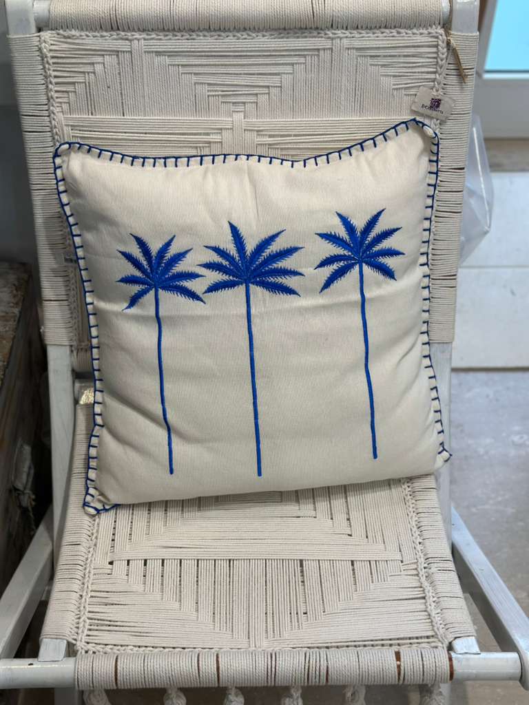 CUSCINO ECRÙ PALMA BLU ACCESO