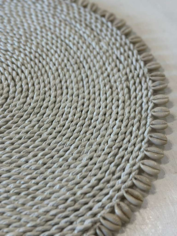Placemat Tondo XL in Giunco e Cypree Bianco – Ø40 cm Artigianale