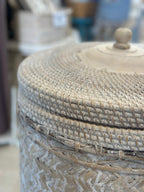 Portabiancheria in Rattan e Bamboo Tondo con Base in Legno – Cesto Biancheria con Coperchio