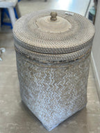 Portabiancheria in Rattan e Bamboo Tondo con Base in Legno – Cesto Biancheria con Coperchio