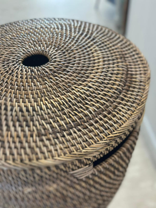 Portabiancheria in Rattan Tondo a Forma Stretta – Cesto Biancheria con Coperchio