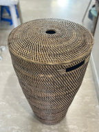 Portabiancheria in Rattan Tondo a Forma Stretta – Cesto Biancheria con Coperchio