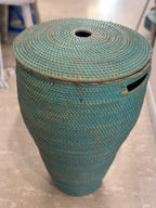 Portabiancheria in Rattan Tondo a Forma Stretta – Cesto Biancheria con Coperchio