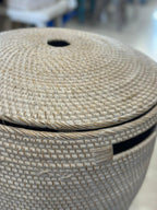 Portabiancheria in Rattan Tondo a Forma Stretta – Cesto Biancheria con Coperchio