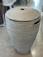 Portabiancheria in Rattan Tondo a Forma Stretta – Cesto Biancheria con Coperchio