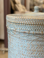 Portabiancheria in Rattan e Bamboo Tondo con Base in Legno – Cesto Biancheria con Coperchio