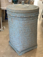 Portabiancheria in Rattan e Bamboo Tondo con Base in Legno – Cesto Biancheria con Coperchio