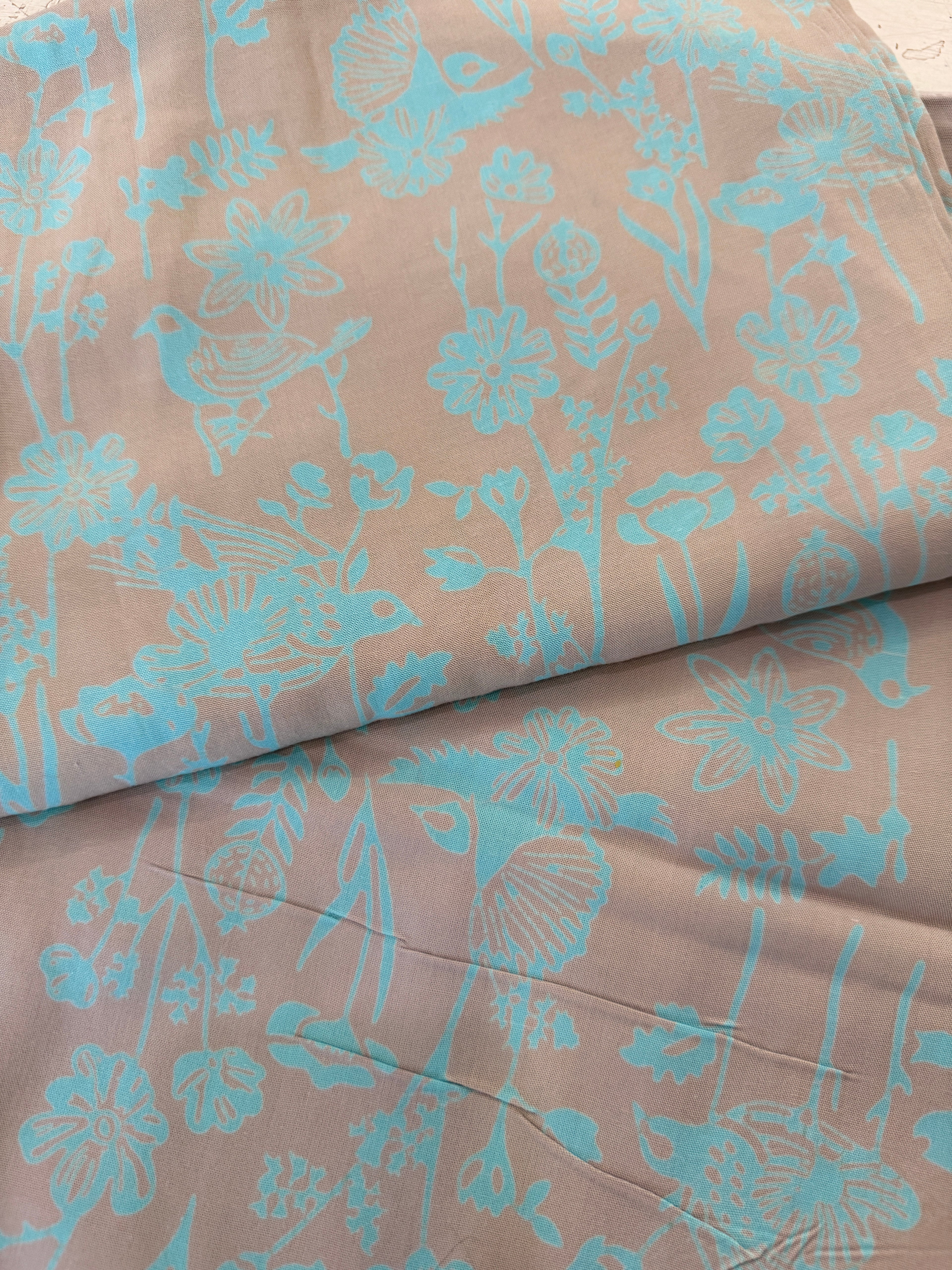 Pareo beige foglie e fiori turchese