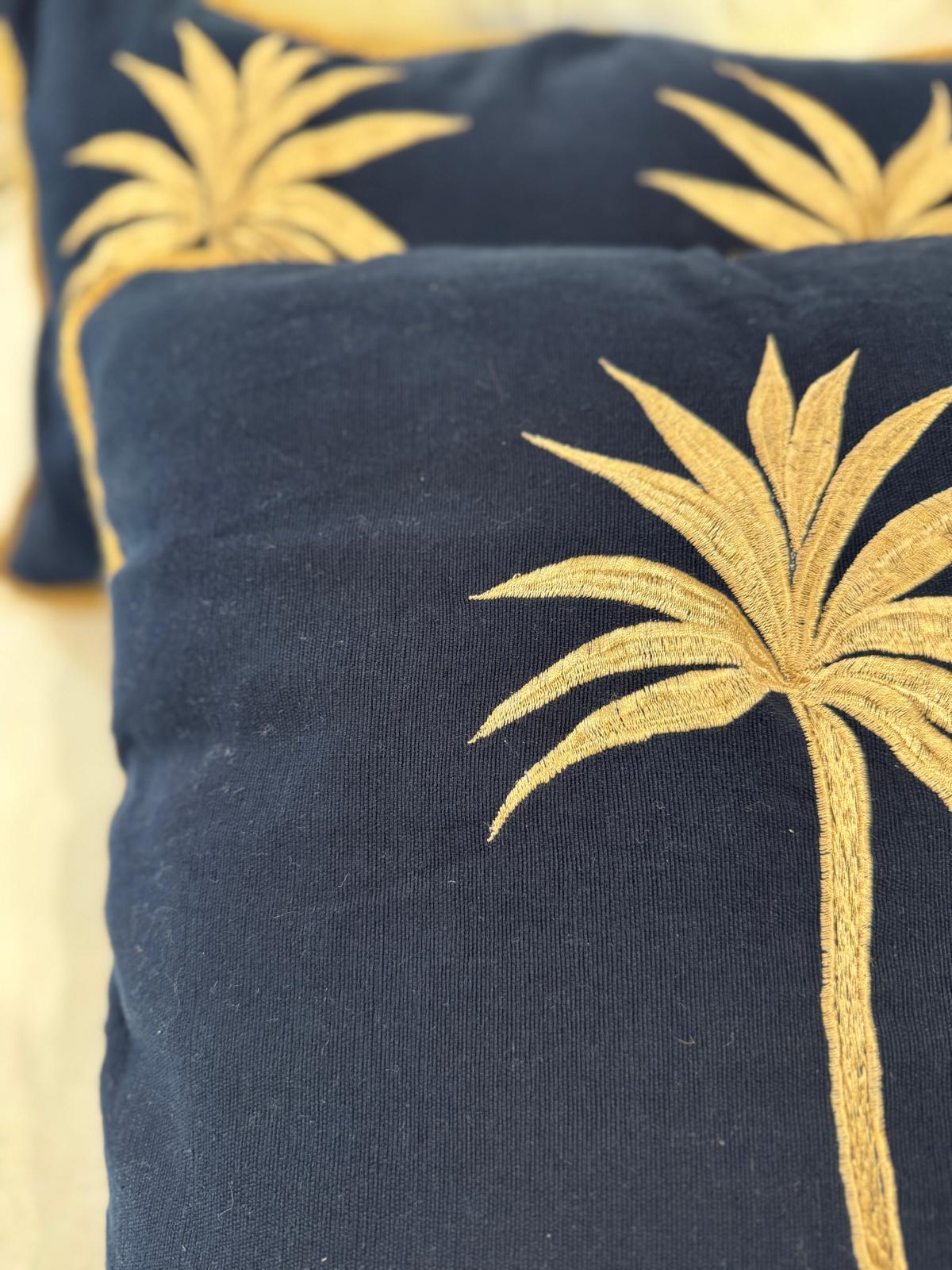 CUSCINO QUADRATO DARK BLUE PALMA GOLD 40x40