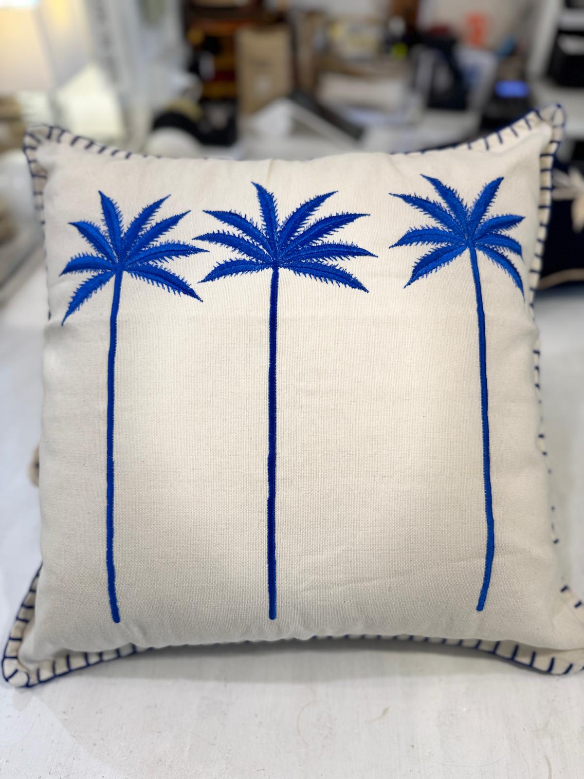 CUSCINO QUADRATO ECRU TRE  PALME BLU ACCESO 50X50