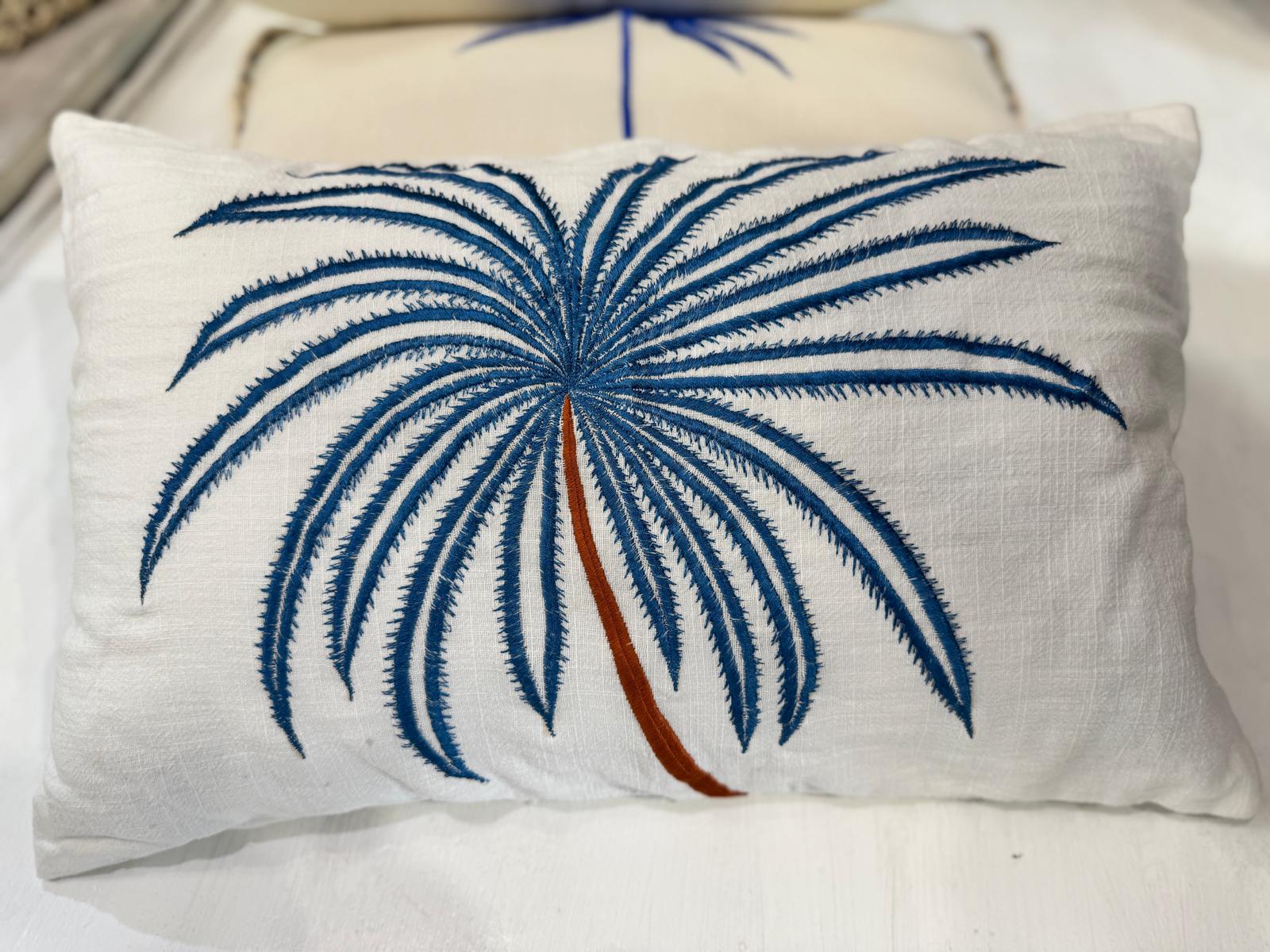 CUSCINO RETTANGOLARE BIANCO PALMA BLU AVIO