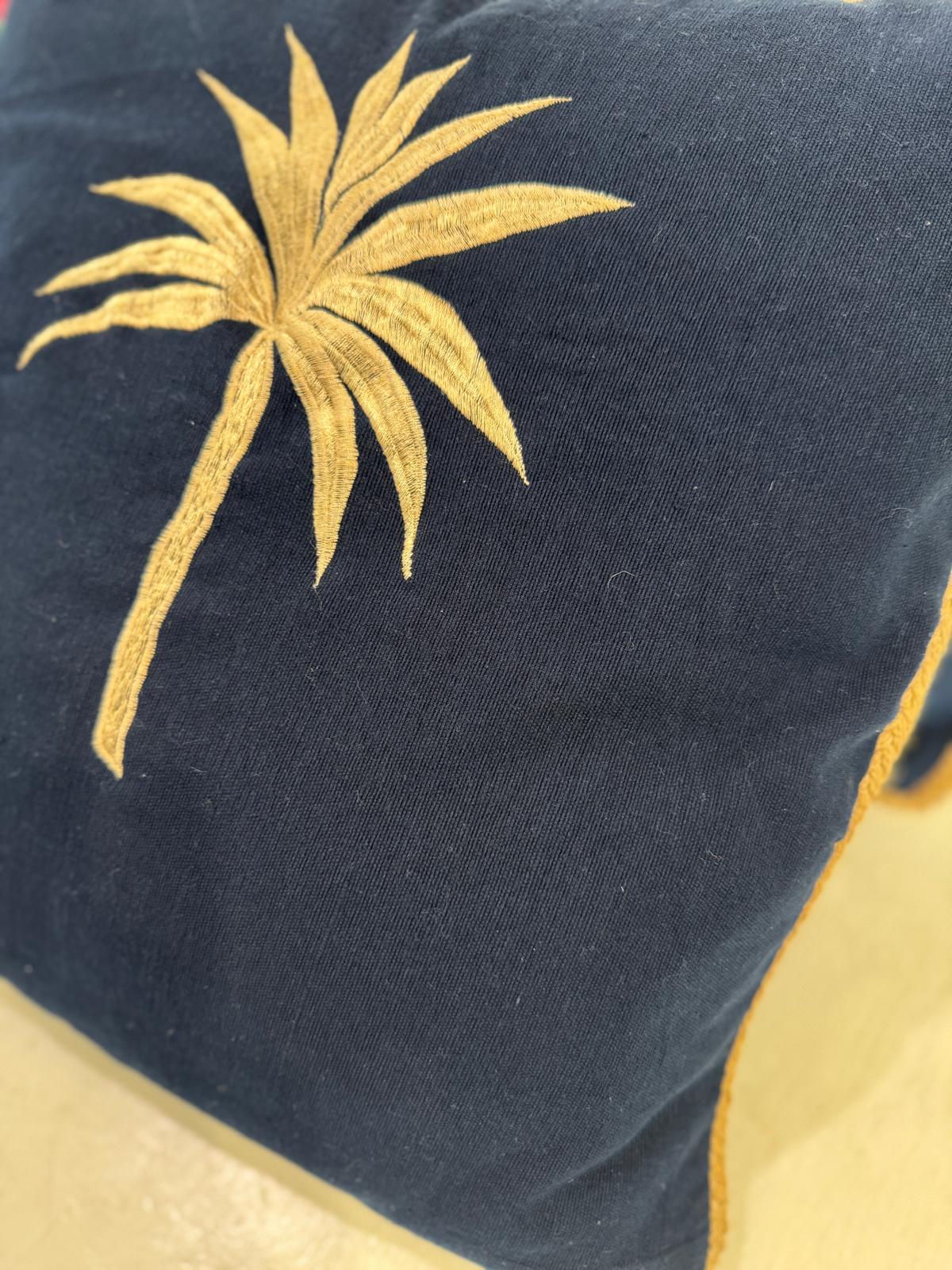CUSCINO QUADRATO DARK BLUE PALMA GOLD 40x40