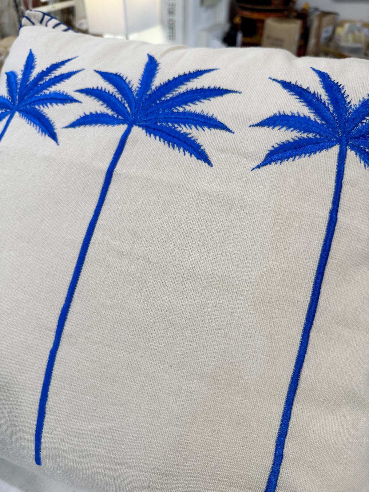CUSCINO QUADRATO ECRU TRE  PALME BLU ACCESO 50X50