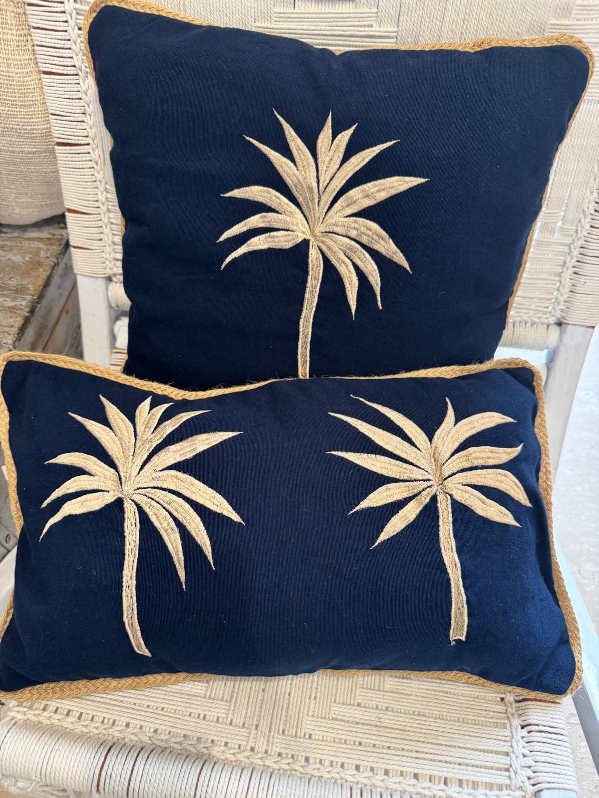 CUSCINO QUADRATO DARK BLUE PALMA GOLD 40x40