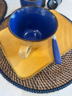 Placemat Tondo in Rattan con Bordo Palline di Legno – Ø37 cm Artigianale