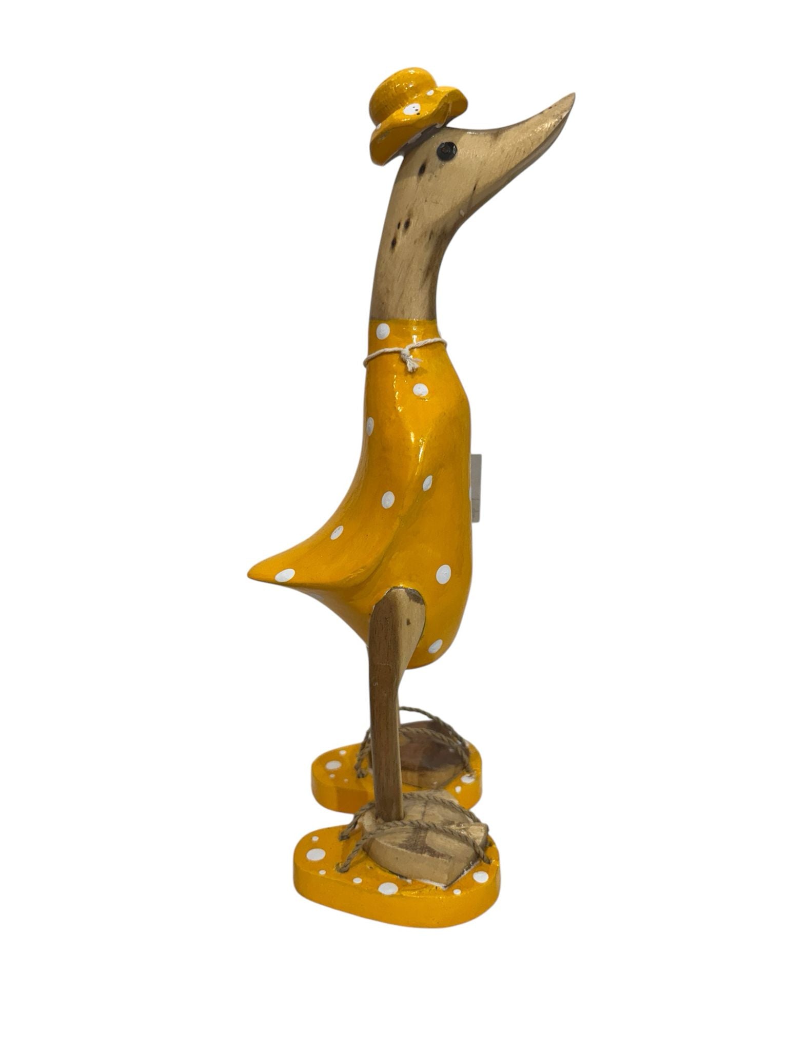 Papera Decorativa In Legno Artigianale Gialla Pois Bianchi Infradito