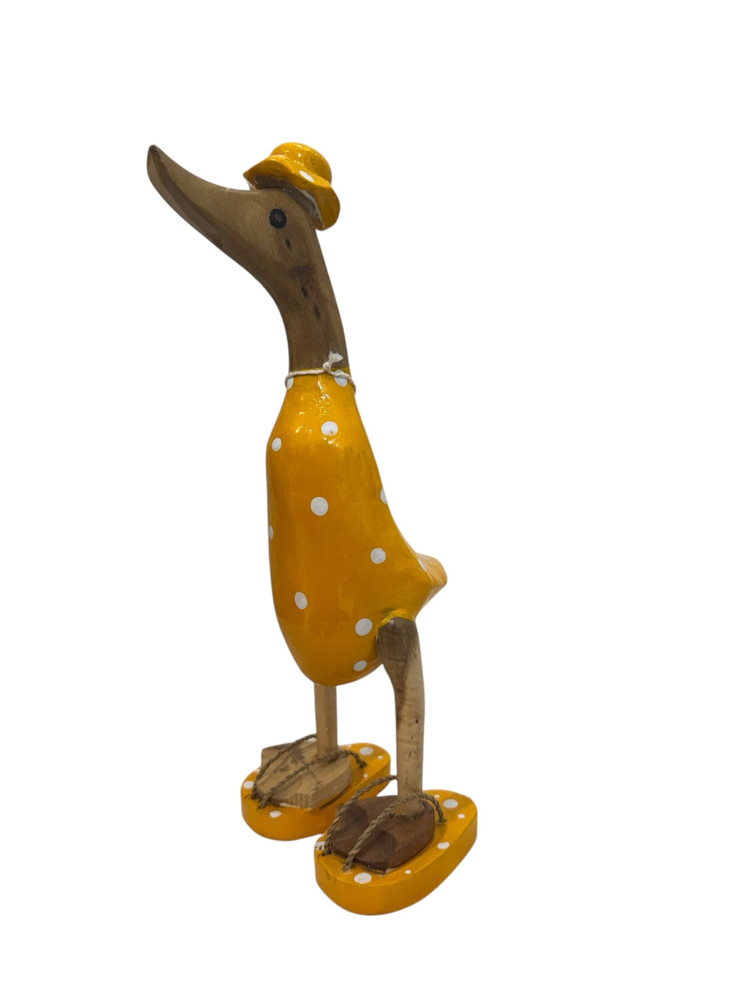 Papera Decorativa In Legno Artigianale Gialla Pois Bianchi Infradito