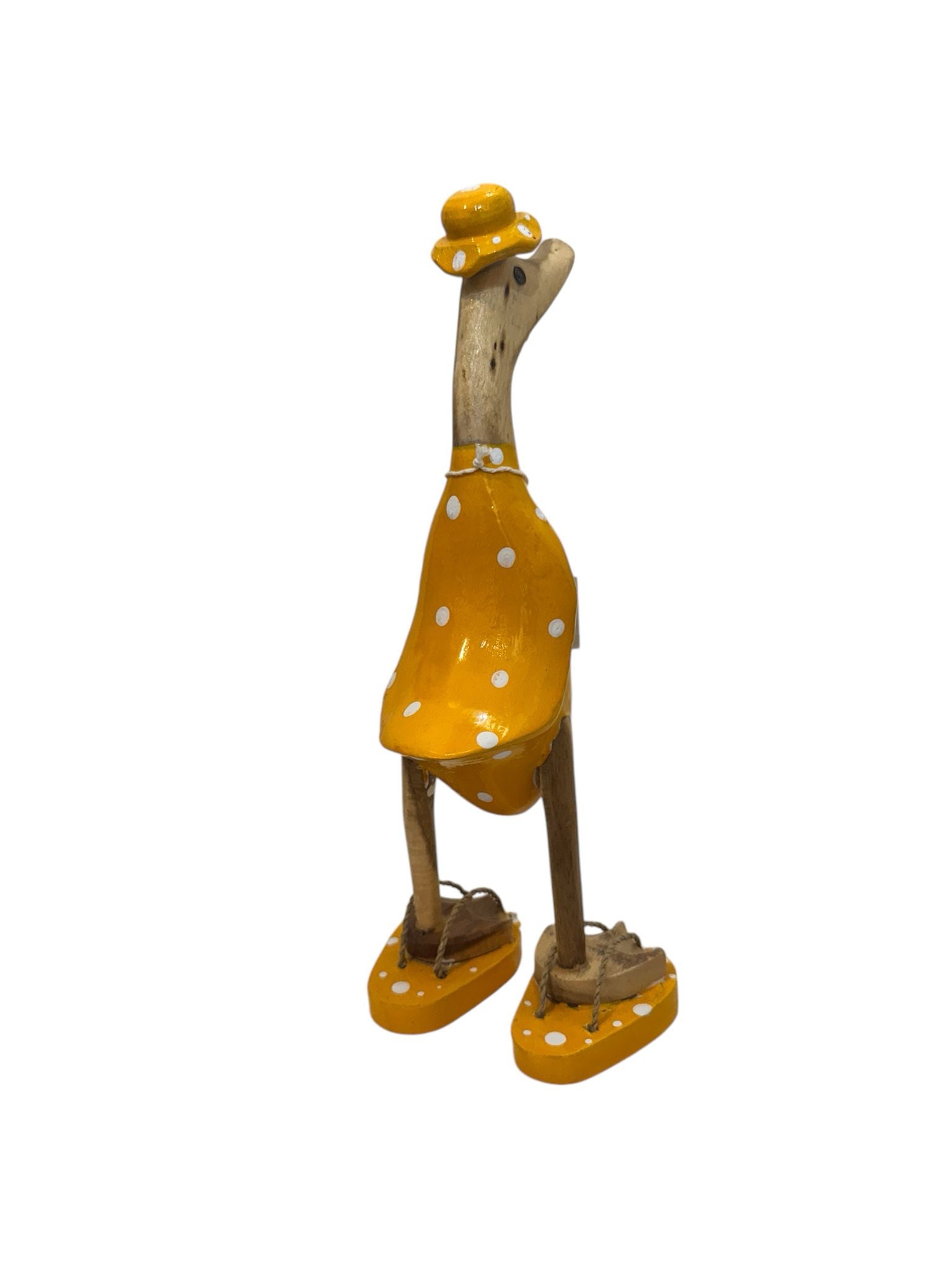 Papera Decorativa In Legno Artigianale Gialla Pois Bianchi Infradito