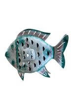 PESCE DA APPOGGIO FERRO SFUMATO BIANCO VERDE CON ROSA PORTACANDELA
