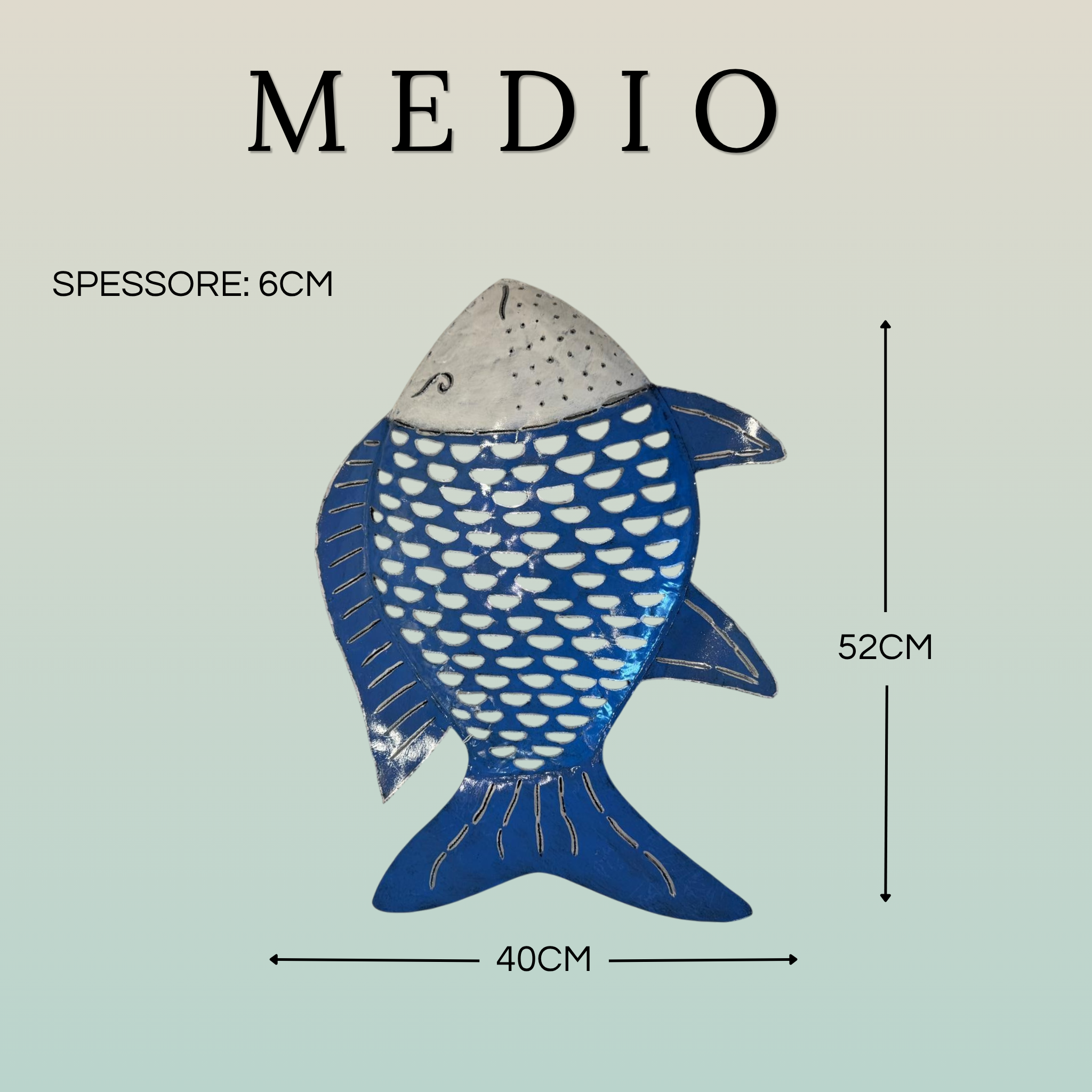 Pesce Decorativo In Ferro Battuto Azzurro E Bianco Collezione Tropicale
