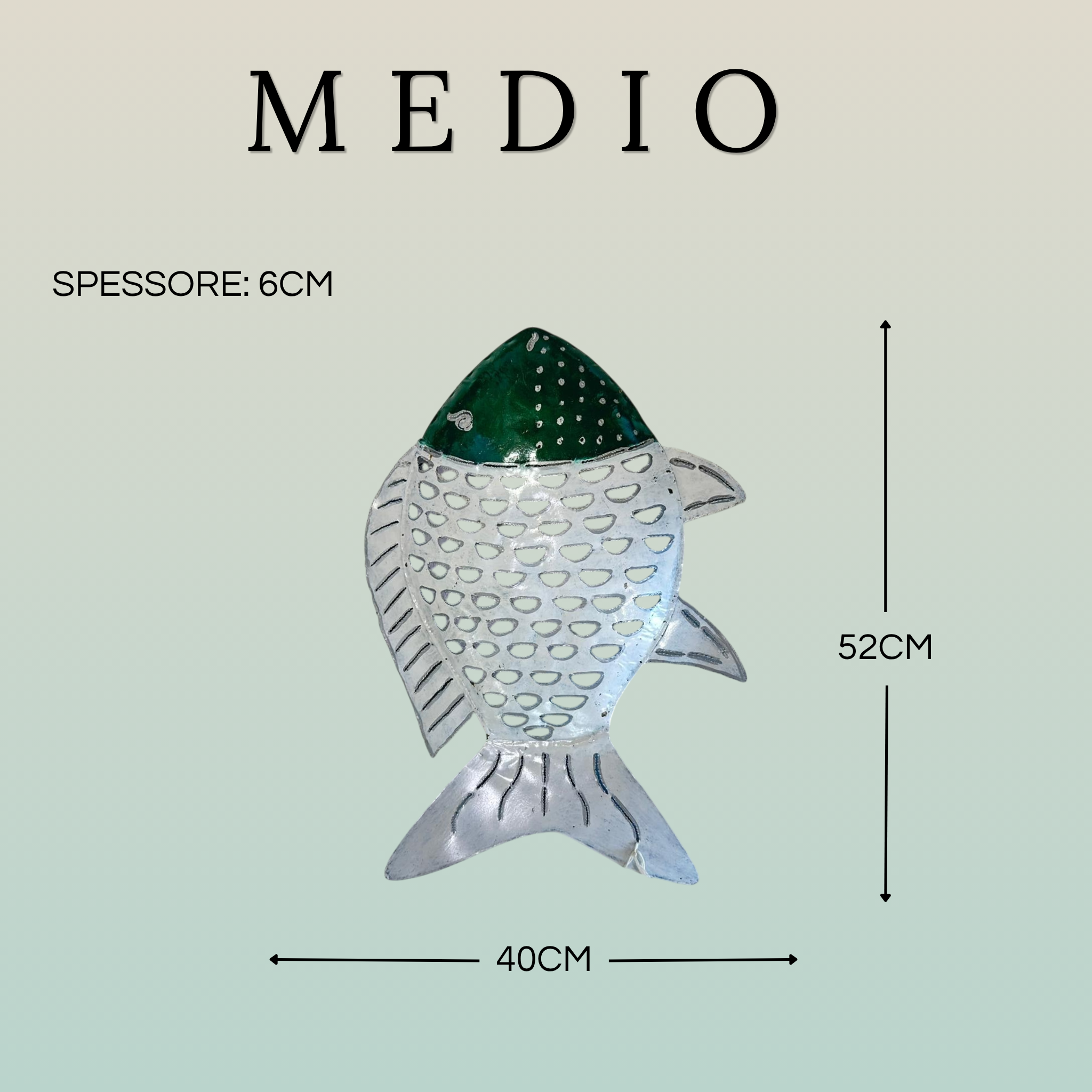 Pesce Decorativo in Ferro Battuto Verde Scuro e Bianco | Collezione Tropicale