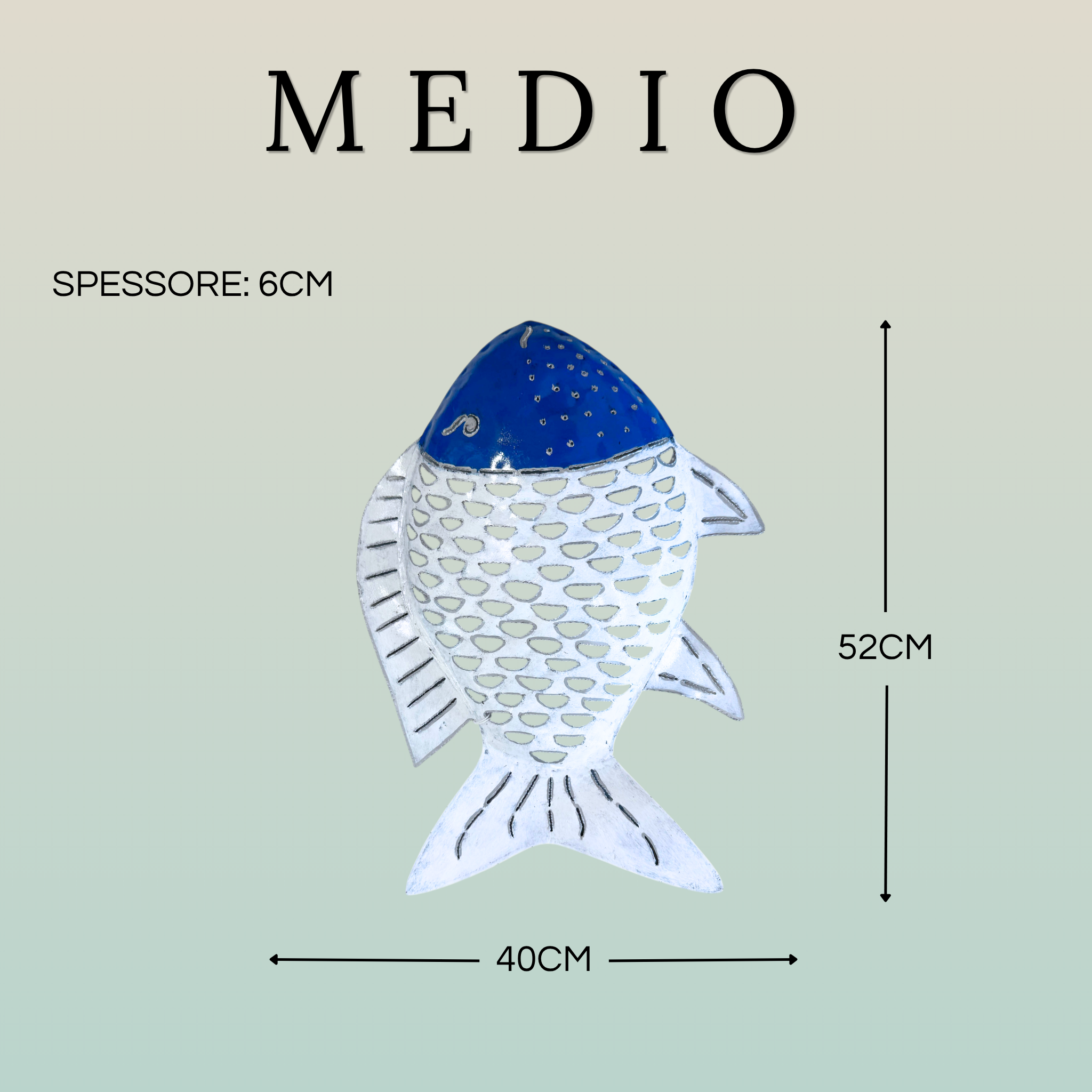Pesce Decorativo In Ferro Battuto Azzurro E Bianco Collezione Tropicale