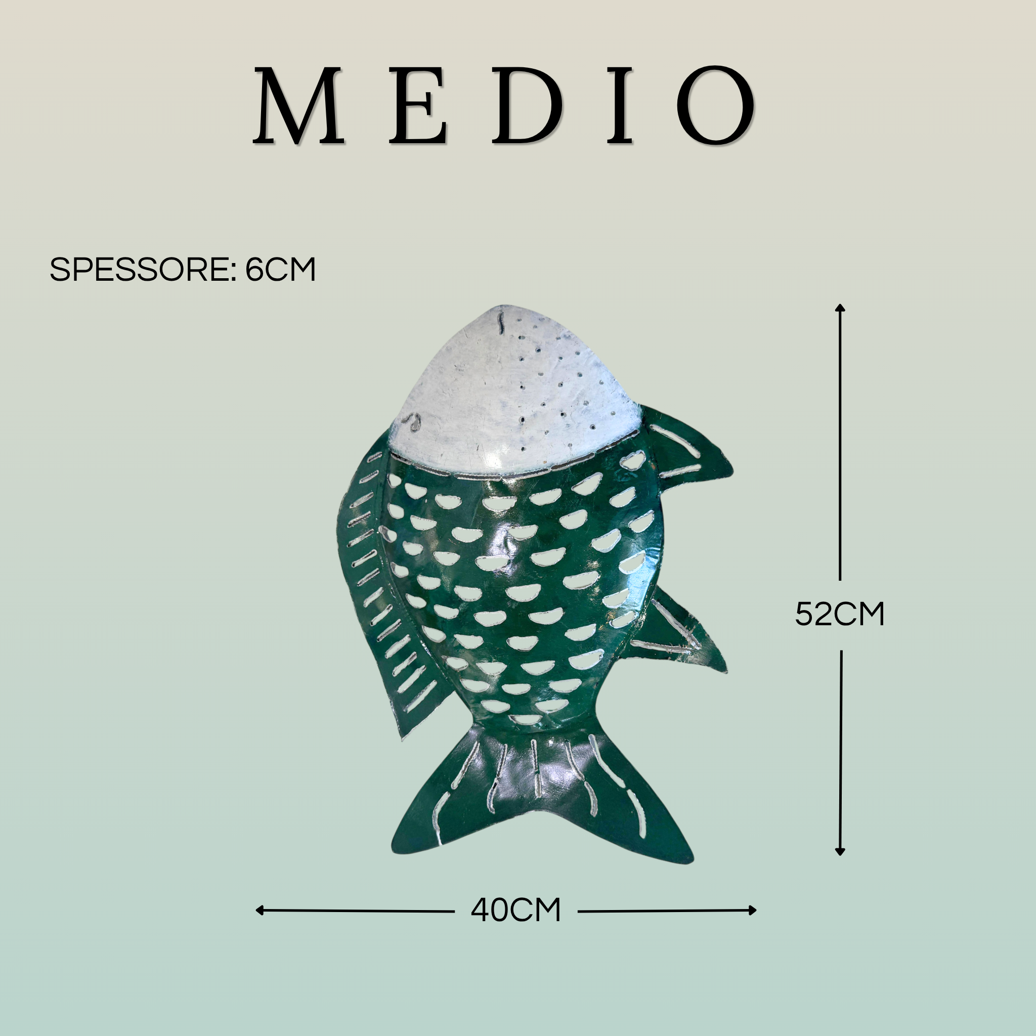 Pesce Decorativo in Ferro Battuto Verde Scuro e Bianco | Collezione Tropicale
