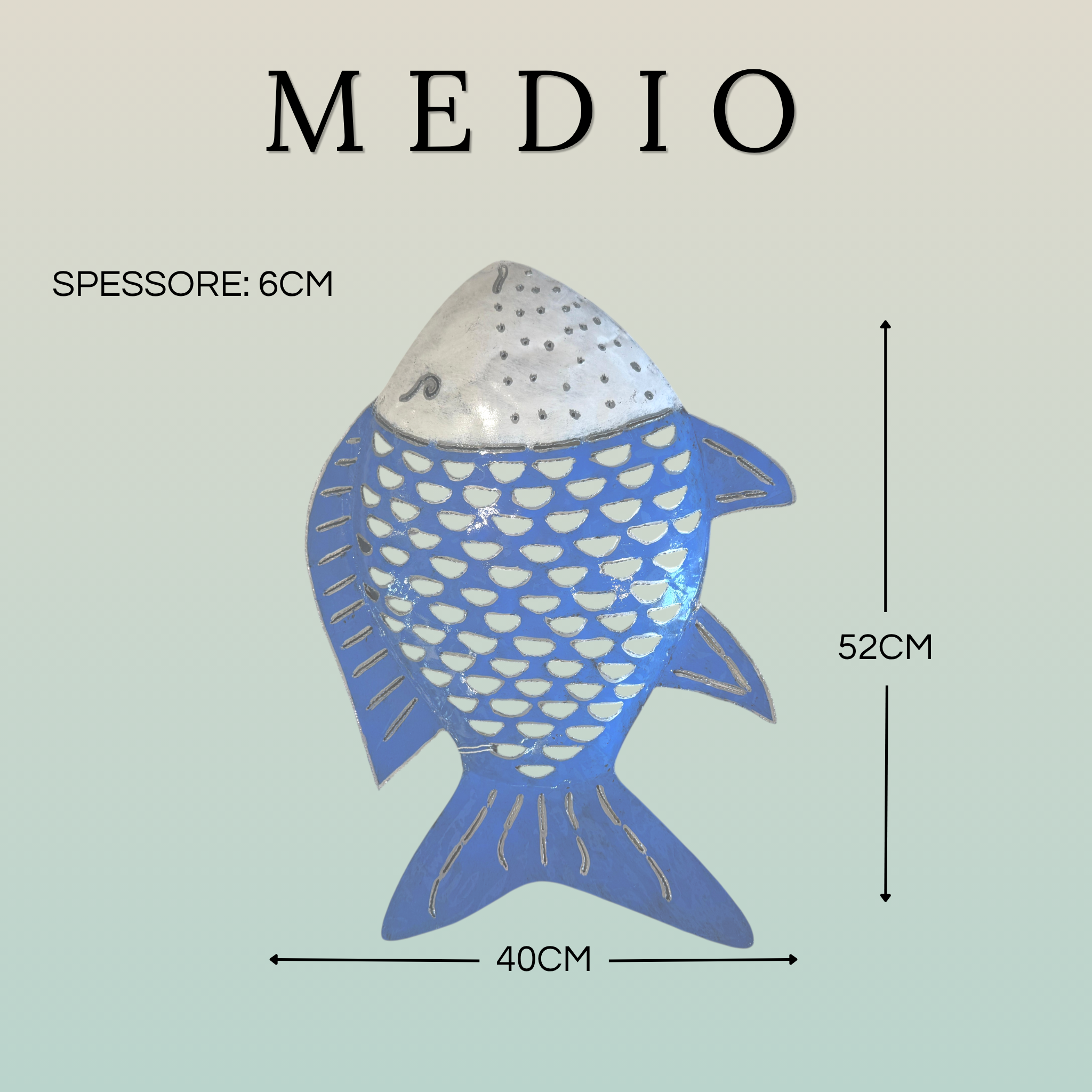 Pesce Decorativo in Ferro Battuto Celeste e Bianco | Collezione Tropicale